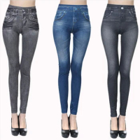 Winter Women's Sports Fitness Yoga Pants Imitation Jeans High Waist Compression Leggings Tights Gym Slim Trouser Plus Size 5XL