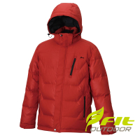 【Fit 維特】男-單件式羽絨外套-番茄紅 EW1304-26(保暖外套/連帽外套/風衣/衝鋒衣/羽絨衣)