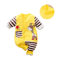 【JoyNa】嬰兒 純棉長袖包屁衣 條紋長頸鹿連身衣(前開扣整排.寶寶衣)