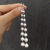 Excellent Long Aaa+ 5-10mm South Sea White Natural Drop Dangle Hook Real Pearl Earrings 14k Gold P Free Shipping