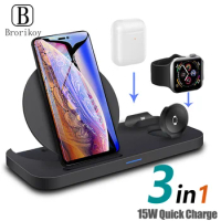 3 in 1 Wireless Charger Stand 10W Fast Charging Station for Apple Watch Series 5 4 3 AirPods for iPh