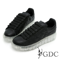 【GDC】爆款酷炫真皮菱格超軟舒適綁帶果凍底休閒鞋-黑色(024591-00)