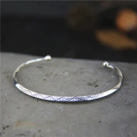 Fashion Jewelry Retro Thai Silver Chiang Mai Handmade S925 Sterling Silver Open Ended Bangle Men And Women Solid Bangle