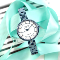 羅梵迪諾 Roven Din / 典雅迷人 閃耀晶鑽 不鏽鋼手錶-白x鍍藍/30mm