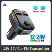 FM Transmitter PD Type-C Dual USB 3.1A Car Bluetooth 5.0 Fast Charger Colorful Ambient Light Handsfree MP3 Modulator Player