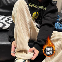 燈芯絨褲子男加絨加厚潮牌直筒寬松闊腿褲美式休閒運動褲男秋冬季新款