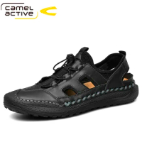 Camel Active 2022 New Summer Men's Sandals Casual Beach Genuine Leather Sandals Men Wrapped Toe Non-slip Men Shoes