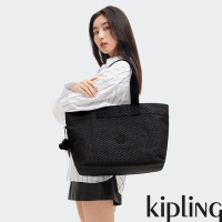 Kipling 經典黑菱格紋印花手提內夾層托特包-COLISSA