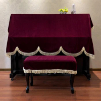 Simple, thick and generous golden velvet piano cover, piano cover, dust cover, towel, full and half covered piano bench cover