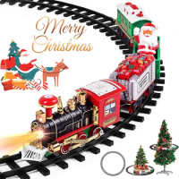 Electric Train Set for Kids, Battery-Powered Train Toys with Light, Railway Kits w/ Steam Locomotive Engine, Cargo Cars &amp; Tracks