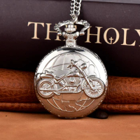 Retro motorcycle pocket watch large classic Earth motorcycle quartz pocket watch silver pocket watch hanging watch