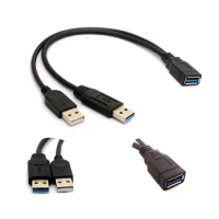 USB 3.0 Female to Dual USB Male Extra Power Data Y Splitter Extension Cable Cord Extension Splitter Cable