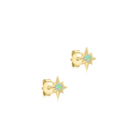 Aide 925 Sterling Silver Star-shaped Blue Opal Stud Earrings For Women 18K Gold Piercing Stud Pendientes Plata Fine Jewelry