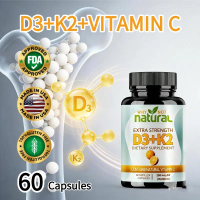 D3 + K2 + Vitamin C: 250mcg D3 + 260mcg K2 mengarahkan kalsium, dengan 1000mg Vitamin C, 60 Kapsul L