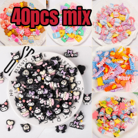 Sanrio 40pcs Mix Cute Cartoon Resin Charm with Adhesive Dot Kuromi untuk Dekorasi DIY Kraf Casing Te