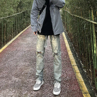FOG - quần ôm vừa vặn với dây kéo, retro, rung cảm đường phố cao cấp, quần jean rách đầu gối, ruy bă