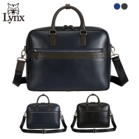 【Lynx】美國山貓頂級進口nappa軟皮商務電腦公事包(藍/黑)