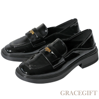 【Grace Gift】俏麗女孩漆皮便仕樂福鞋 黑漆