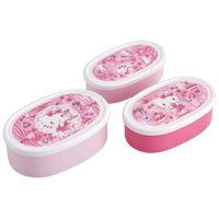 小禮堂 Hello Kitty 日本製 橢圓形抗菌保鮮盒3入組 (粉聖代款)