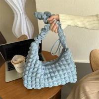 Korean Style Cloud Bubble Shoulder Bag Sling Bag Pleated Tote Bag Crossbody Bag Large Capacity Plaid Crossbody Bag Girls