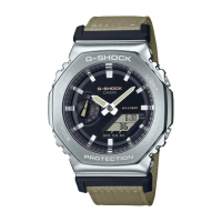 【CASIO 卡西歐】八角造型帆布錶帶系列/G-SHOCK金屬錶殼款/45mm(GM-2100C-5A)