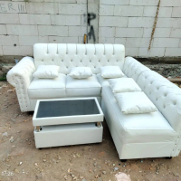 sofa L sudut full putih kancing minimalis murah / sofa minimalis / sf1