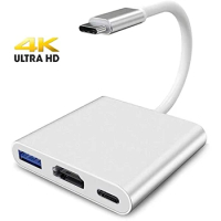 Nku USB C Thunderbolt 3 USB 3.1 Type-C To 4K UHD+USB 3.0+PD Charging Port 3 In 1 Hub for Laptop Macbook Air Ipad Pro