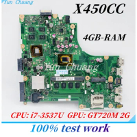 X450CC Main board For ASUS Y481C X450CC A450C K450V X450C Laptop mainboard With i7-3537U CPU GT720M 2G 4GB-RAM 100% test work