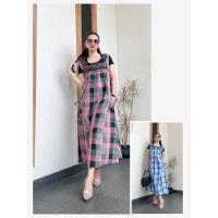 Overall kombinasi brukat import Set manset motif kotak - gamis jumpsuit dan romper - jumsuit rompi
