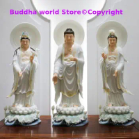 A set 3P Asia high grade Buddha statue HOME shrine protection Buddhism XI FANG SANSHENG jade Guan yin Amitabha Mahasthamaprapta