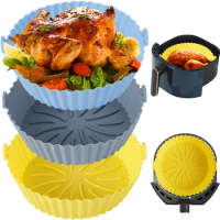 2/3 Pcs Air Fryer Silicone Pot Reusable Air Fryer Silicone Basket Heat Resistant Round Silicone Baking Pan for Oven Microwave