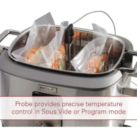 Programmable 6-in-1 Multi Cooker with Temperature Probe, 7 qrt, Slow Cook, Rice, Sauté, Sear,Sous Vide,Stainless Steel, Red Knob