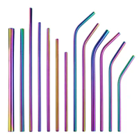 1-2Pcs Colorful Rainbow Straw Set 304 Stainless Steel Drinking Straw 16/19/21/23/26cm 12mm Reusable Bent Metal Drink Straw Brush