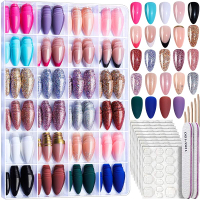 FANDAMEI Press on Nails 24 Colors 576PCS Press on Nails Almond Matte Glossy Press on Nails Short Alm