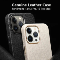 Genuine Leather Case For iPhone 13 Pro Max Classic Business Magnetic Charging Real Skin Back Cover For iPhone 13 Pro White Color