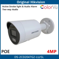 Hikvision 4MP Mini IP Camera ColorVu Strobe Light Audio Alarm H.265 Human Vehicle Detect CCTV Security Camera DS-2CD2047G2-LU/SL