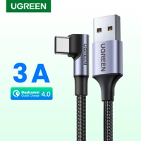 UGREEN Nylon USB C Cable 90 Degree Fast Charger USB Type C Cable for Xiaomi Mi 8 Samsung Galaxy S9 Plus Mobile Phone USB-C Cord