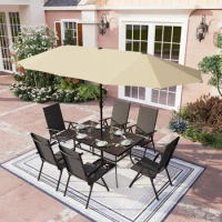 Outdoor Patio Dining Set with Umbrella,Outdoor Table Chairs Set with Adjustable Folding Patio Chair for Garden