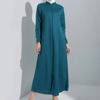 Long Sleeve Muslim Green Dress Islamic Muslimah Dubai Women Cardigan Open Abaya Conservative Vestidos Elegantes Para Mujer