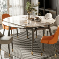 餐桌 意式伸縮餐桌家用小戶型多功能折疊飯桌北歐巖板圓桌