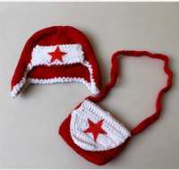新款兒童攝影服裝滿月寶寶拍照道具紅軍帽新生兒攝影雷鋒帽兩件套