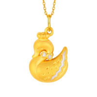 Pure 999 24K Yellow Gold Pendant Women 3D Gold Swan Necklace Pendant
