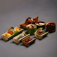 竹製 點心籃手工 水果零食 復古托盤 天然茶點盤 中式茶道 收納碗碟子長