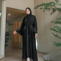 ZAKIA ABAYA by SYAKILA// GAMIS ABAYA JATBLACK GLAMOUR - Hitam, M