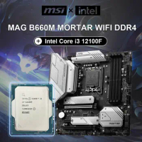 Intel Core i3-12100F i3 12100F CPU Processor + MSI New MAG B660M MORTAR WIFI Motherboard DDR4 128G LGA 1700 8-Core 8-Thread