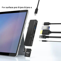 For Surface Pro x/Pro 8 /Pro 9 USB Type C HUB USB HUB To HDMI 4K With Thunderbolt 3 USB 3.0 RJ45 PD Charging TF/SD Audio Slot