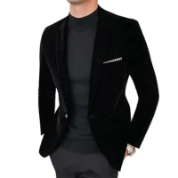 Men Suit Top Stylish Male Regular Sleeves Slimming Velvet Blazer for Business Men Blazer Men Suit Coat