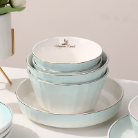 陶瓷碗碟盤子單個新款2022精致餐具創意好看的金邊歐式餐具碗家用