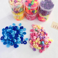 100Pcs Colorful Canned Hair Rings Tiny Headdress Hair Rope Candy Color Baby Leather Band Small Grab Thumb Rings Headband