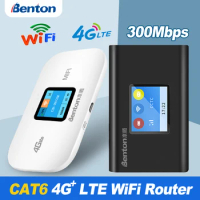Benton CAT6 4G+ LTE WiFi Router Portable WiFi Hotspot 300Mbps Unlocked Pocket MiFi Router Mobile Router 4g SIM LTE Router